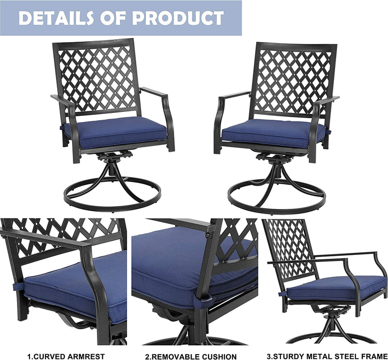 Set of 2 Patio Dining Chairs Outdoor 360° Swivel Rocker Chair Bistro Set with Cushion and Armrest