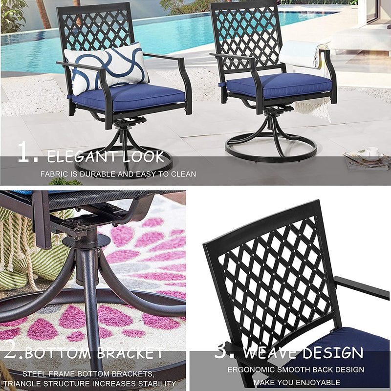 Set of 2 Patio Dining Chairs Outdoor 360° Swivel Rocker Chair Bistro Set with Cushion and Armrest