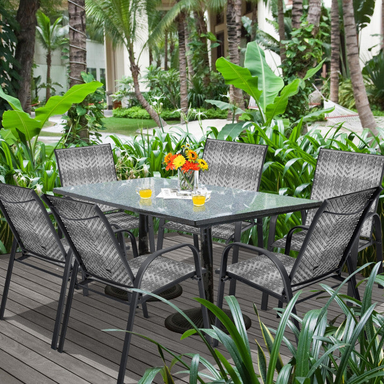 Set of 6 Outdoor Rattan Dining Chairs Patio PE Wicker Stackable Chairs with Sturdy Steel Frame