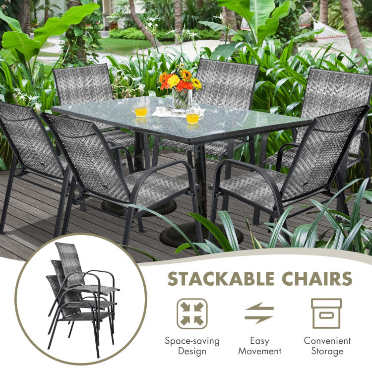 Set of 6 Outdoor Rattan Dining Chairs Patio PE Wicker Stackable Chairs with Sturdy Steel Frame