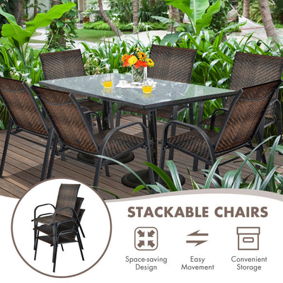 Set of 6 Outdoor Rattan Dining Chairs Patio PE Wicker Stackable Chairs with Sturdy Steel Frame