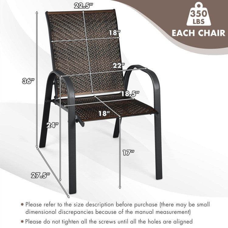 Set of 6 Outdoor Rattan Dining Chairs Patio PE Wicker Stackable Chairs with Sturdy Steel Frame