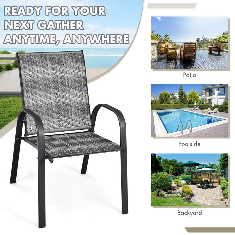 Set of 6 Outdoor Rattan Dining Chairs Patio PE Wicker Stackable Chairs with Sturdy Steel Frame