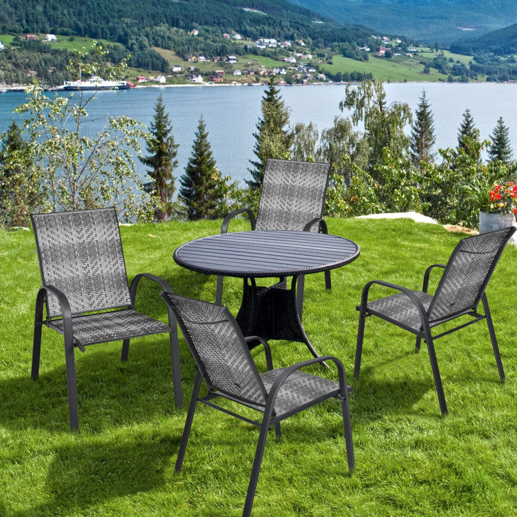 Set of 6 Outdoor Rattan Dining Chairs Patio PE Wicker Stackable Chairs with Sturdy Steel Frame