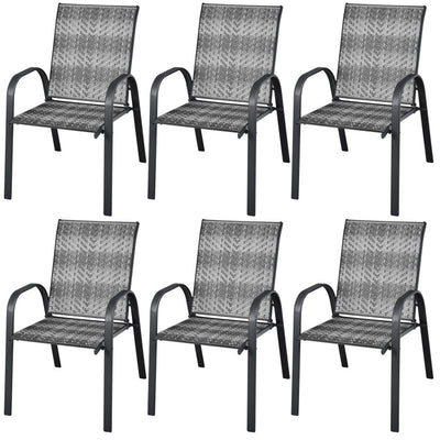 Set of 6 Outdoor Rattan Dining Chairs Patio PE Wicker Stackable Chairs with Sturdy Steel Frame