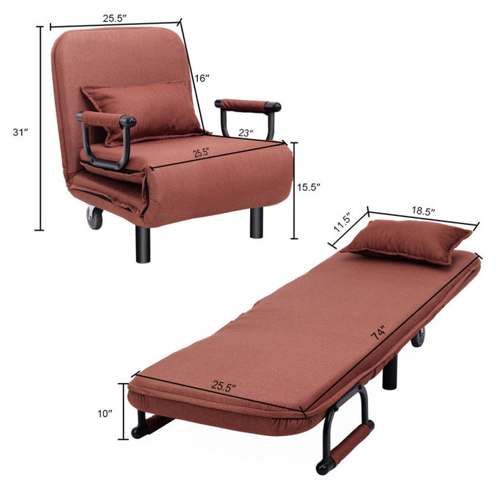 Single Person Recliner Folding Chaise Lounge Couch Convertible Sofa Bed Sleeper Chair with Adjustable Backrest