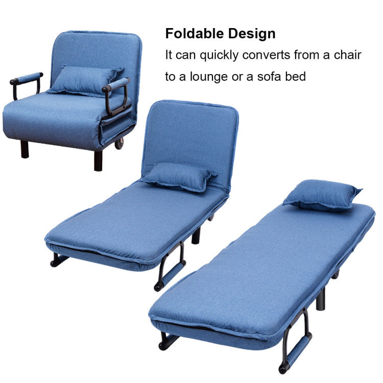 Single Person Recliner Folding Chaise Lounge Couch Convertible Sofa Bed Sleeper Chair with Adjustable Backrest