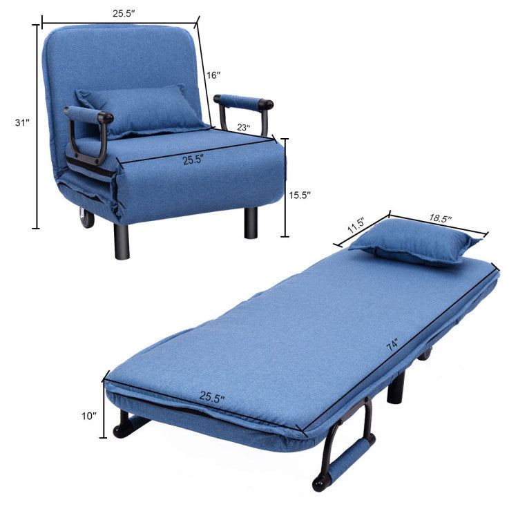 Single Person Recliner Folding Chaise Lounge Couch Convertible Sofa Bed Sleeper Chair with Adjustable Backrest
