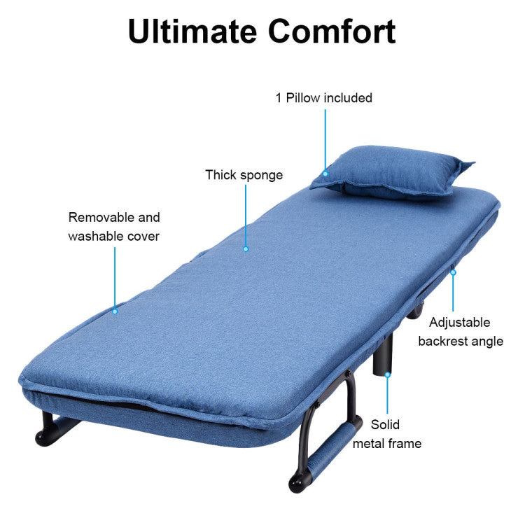 Single Person Recliner Folding Chaise Lounge Couch Convertible Sofa Bed Sleeper Chair with Adjustable Backrest
