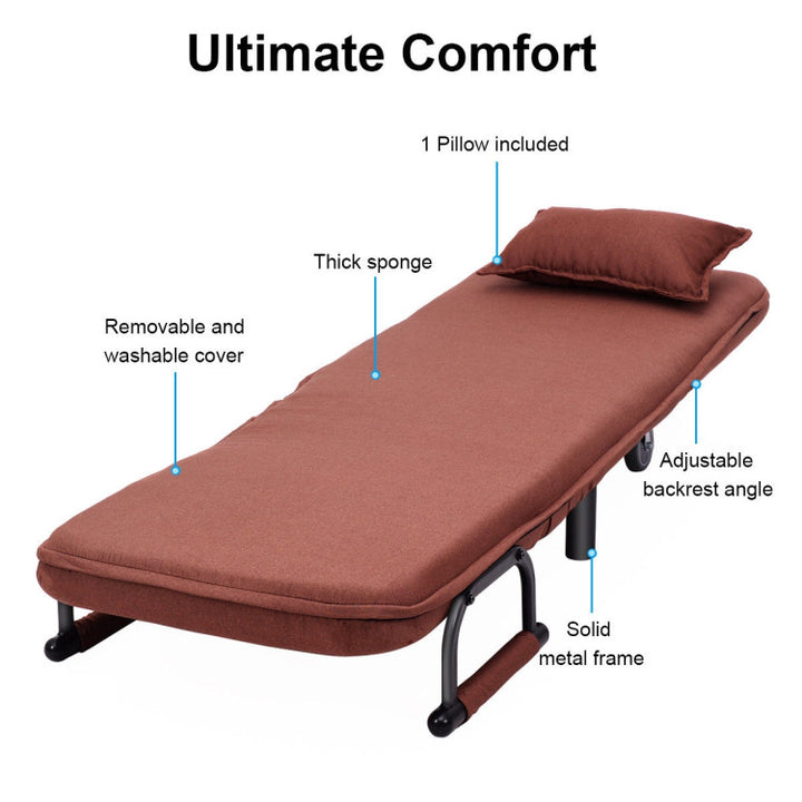 Single Person Recliner Folding Chaise Lounge Couch Convertible Sofa Bed Sleeper Chair with Adjustable Backrest