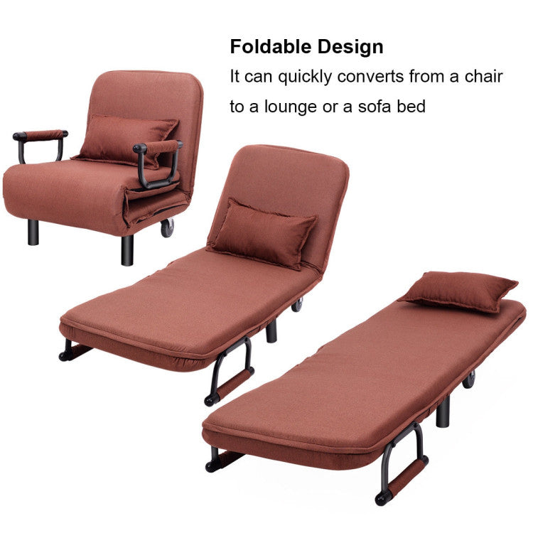 Single Person Recliner Folding Chaise Lounge Couch Convertible Sofa Bed Sleeper Chair with Adjustable Backrest