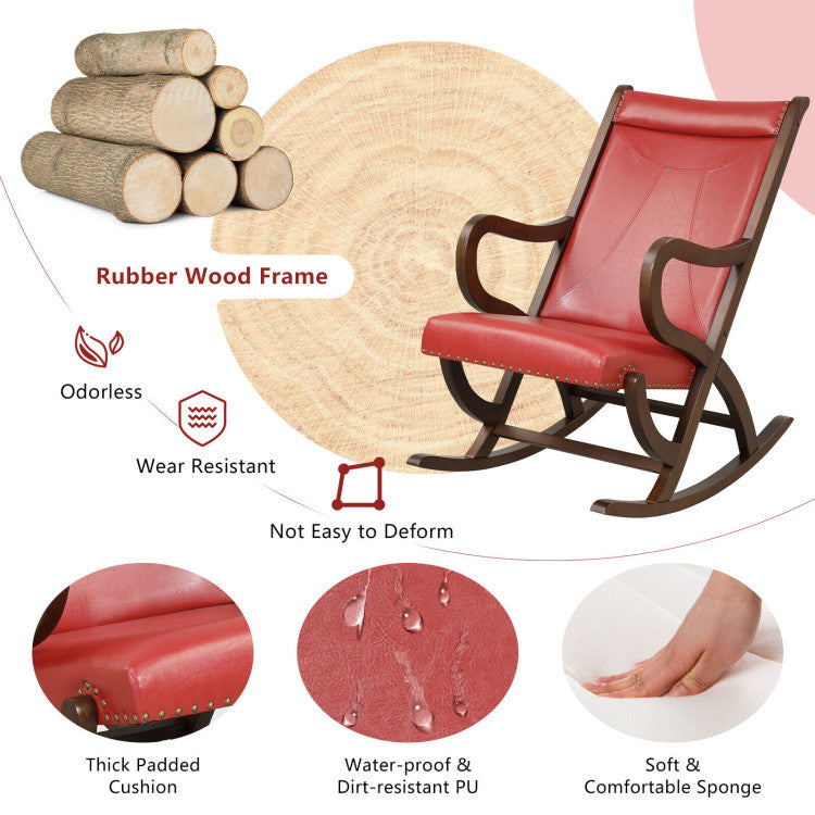 Single Rocking Chair Modern PU Leather Rocker with PU Cushion