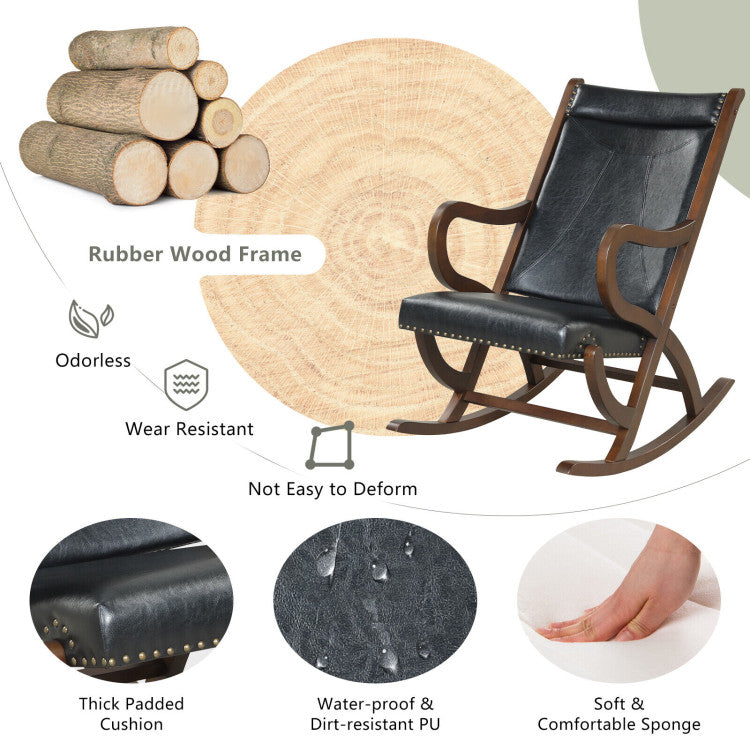Single Rocking Chair Modern PU Leather Rocker with PU Cushion