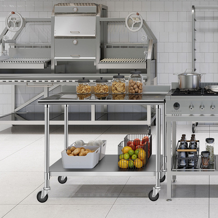 36" x 24" Stainless Steel Heavy Duty Table Commercial Kitchen Prep Work Table with Undershelf Galvanized Legs for Garage Bar