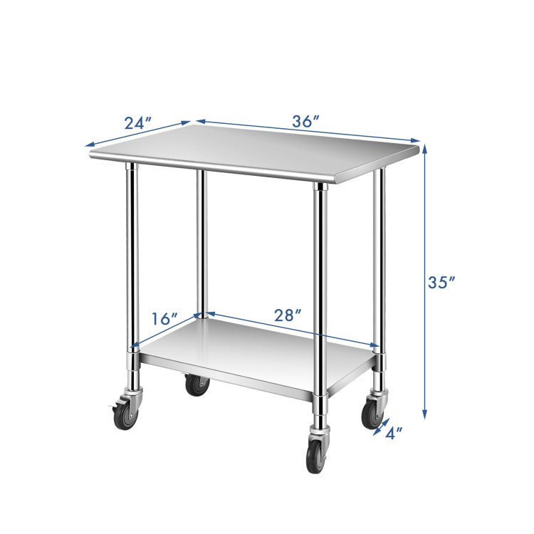 36" x 24" Stainless Steel Heavy Duty Table Commercial Kitchen Prep Work Table with Undershelf Galvanized Legs for Garage Bar