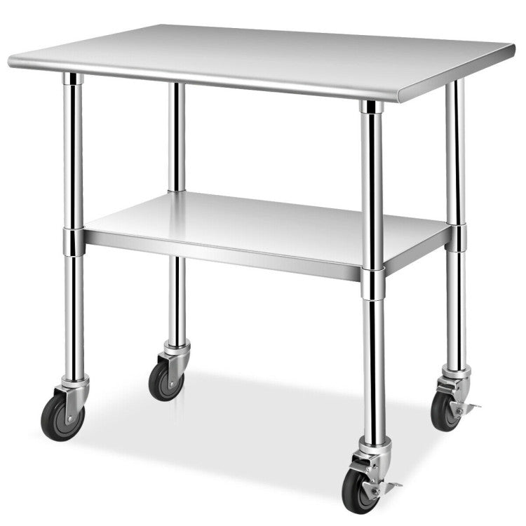 36" x 24" Stainless Steel Heavy Duty Table Commercial Kitchen Prep Work Table with Undershelf Galvanized Legs for Garage Bar