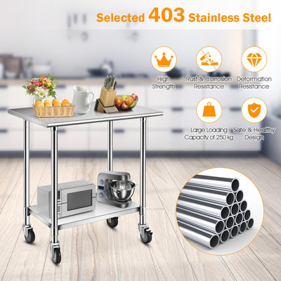 36" x 24" Stainless Steel Heavy Duty Table Commercial Kitchen Prep Work Table with Undershelf Galvanized Legs for Garage Bar