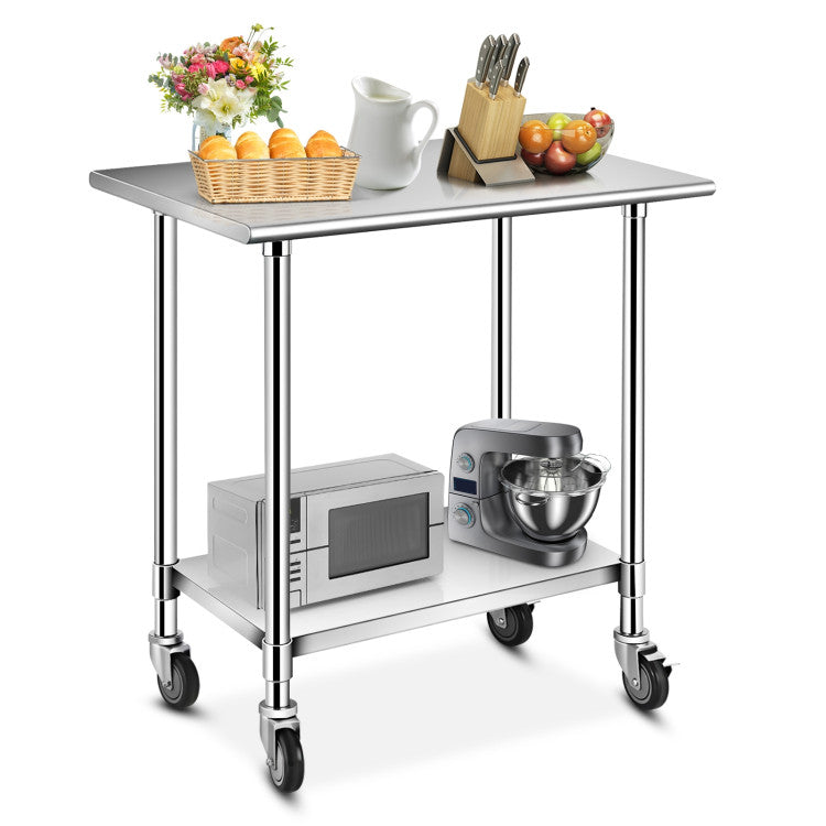 36" x 24" Stainless Steel Heavy Duty Table Commercial Kitchen Prep Work Table with Undershelf Galvanized Legs for Garage Bar