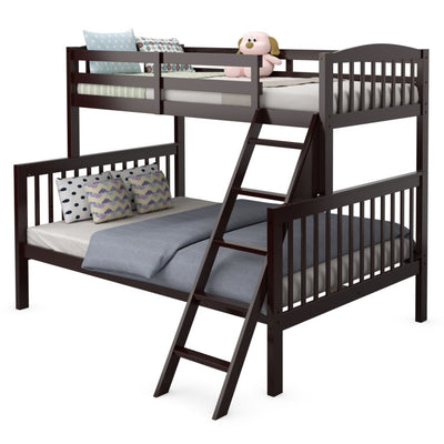 Twin-Over-Twin Hardwood Bunk Bed 2-in-1 Convertible Space-Saving Beds with Inclined Ladder and Safety Guardrails for Kids Teens Adults