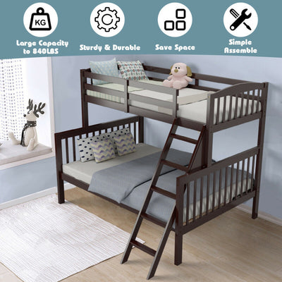 Twin-Over-Twin Hardwood Bunk Bed 2-in-1 Convertible Space-Saving Beds with Inclined Ladder and Safety Guardrails for Kids Teens Adults