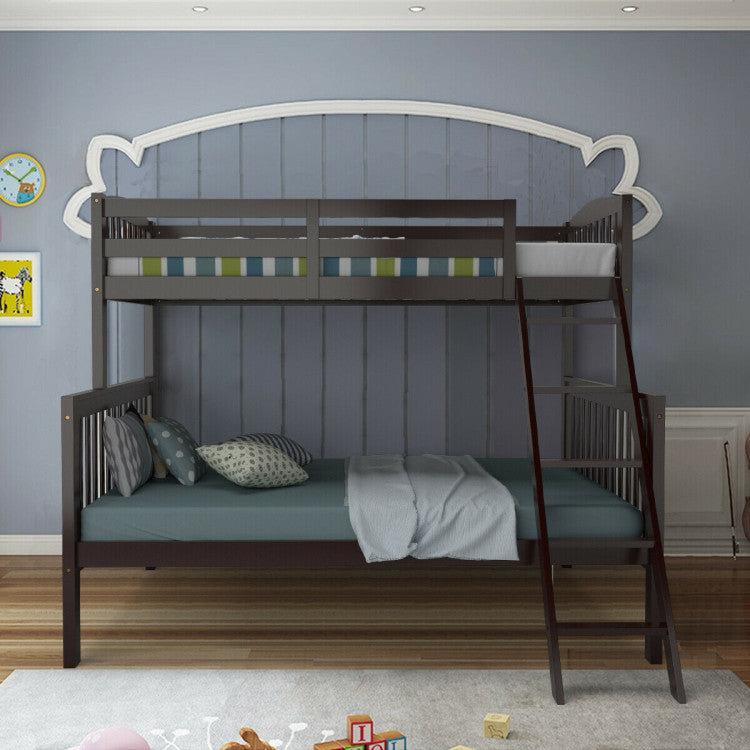 Twin-Over-Twin Hardwood Bunk Bed 2-in-1 Convertible Space-Saving Beds with Inclined Ladder and Safety Guardrails for Kids Teens Adults