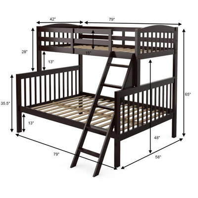 Twin-Over-Twin Hardwood Bunk Bed 2-in-1 Convertible Space-Saving Beds with Inclined Ladder and Safety Guardrails for Kids Teens Adults