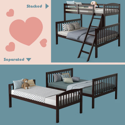 Twin-Over-Twin Hardwood Bunk Bed 2-in-1 Convertible Space-Saving Beds with Inclined Ladder and Safety Guardrails for Kids Teens Adults