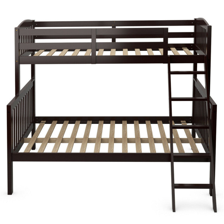 Twin-Over-Twin Hardwood Bunk Bed 2-in-1 Convertible Space-Saving Beds with Inclined Ladder and Safety Guardrails for Kids Teens Adults