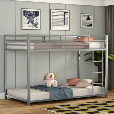 Twin Over Twin Metal Bunk Bed Classic Bed Frame Platform with Side Ladder and Guard Rails