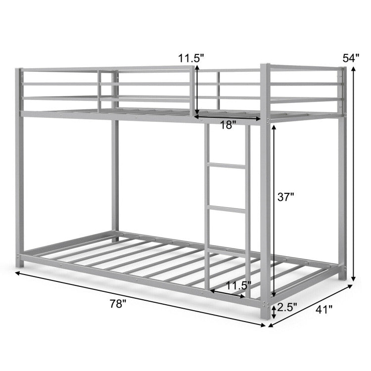 Twin Over Twin Metal Bunk Bed Classic Bed Frame Platform with Side Ladder and Guard Rails