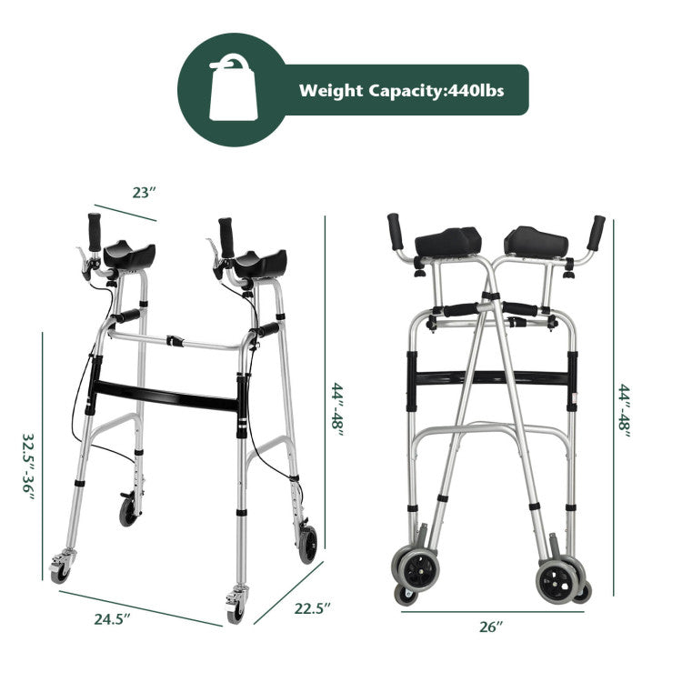 Upright Rollator Walkers Height Adjustable Stand-Up Folding Walker with Padded Armrest and Wheels