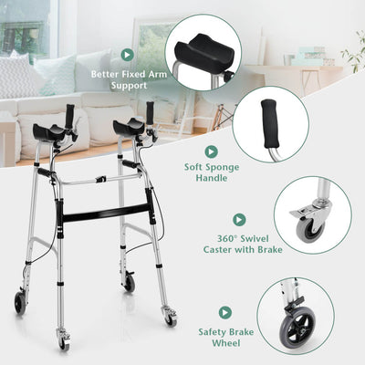 Upright Rollator Walkers Height Adjustable Stand-Up Folding Walker with Padded Armrest and Wheels