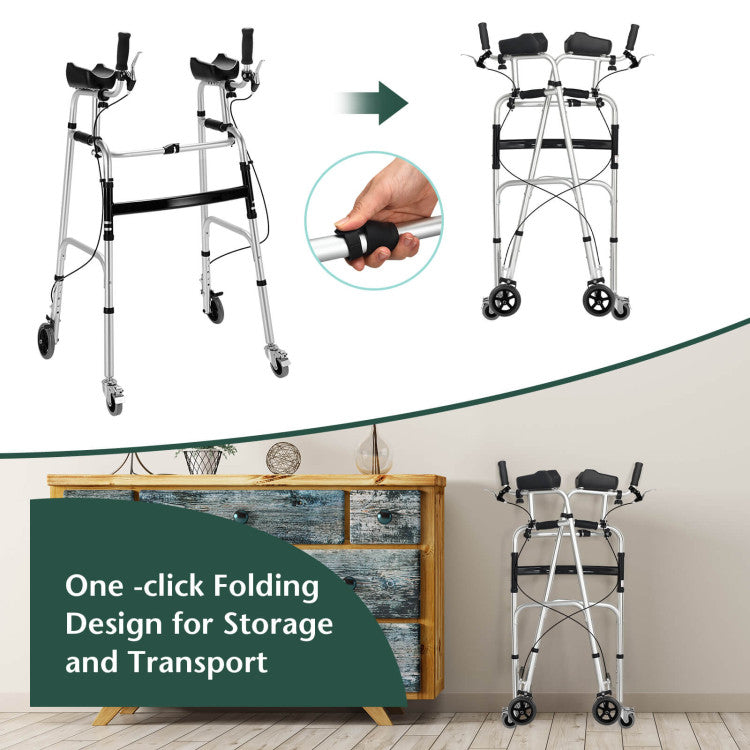 Upright Rollator Walkers Height Adjustable Stand-Up Folding Walker with Padded Armrest and Wheels