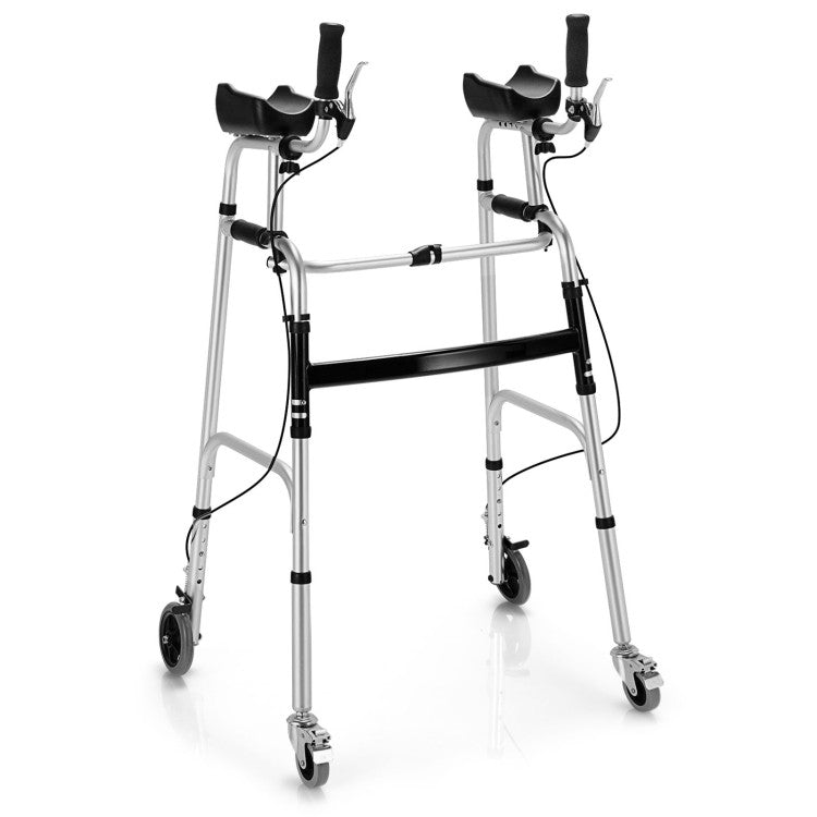 Upright Rollator Walkers Height Adjustable Stand-Up Folding Walker with Padded Armrest and Wheels