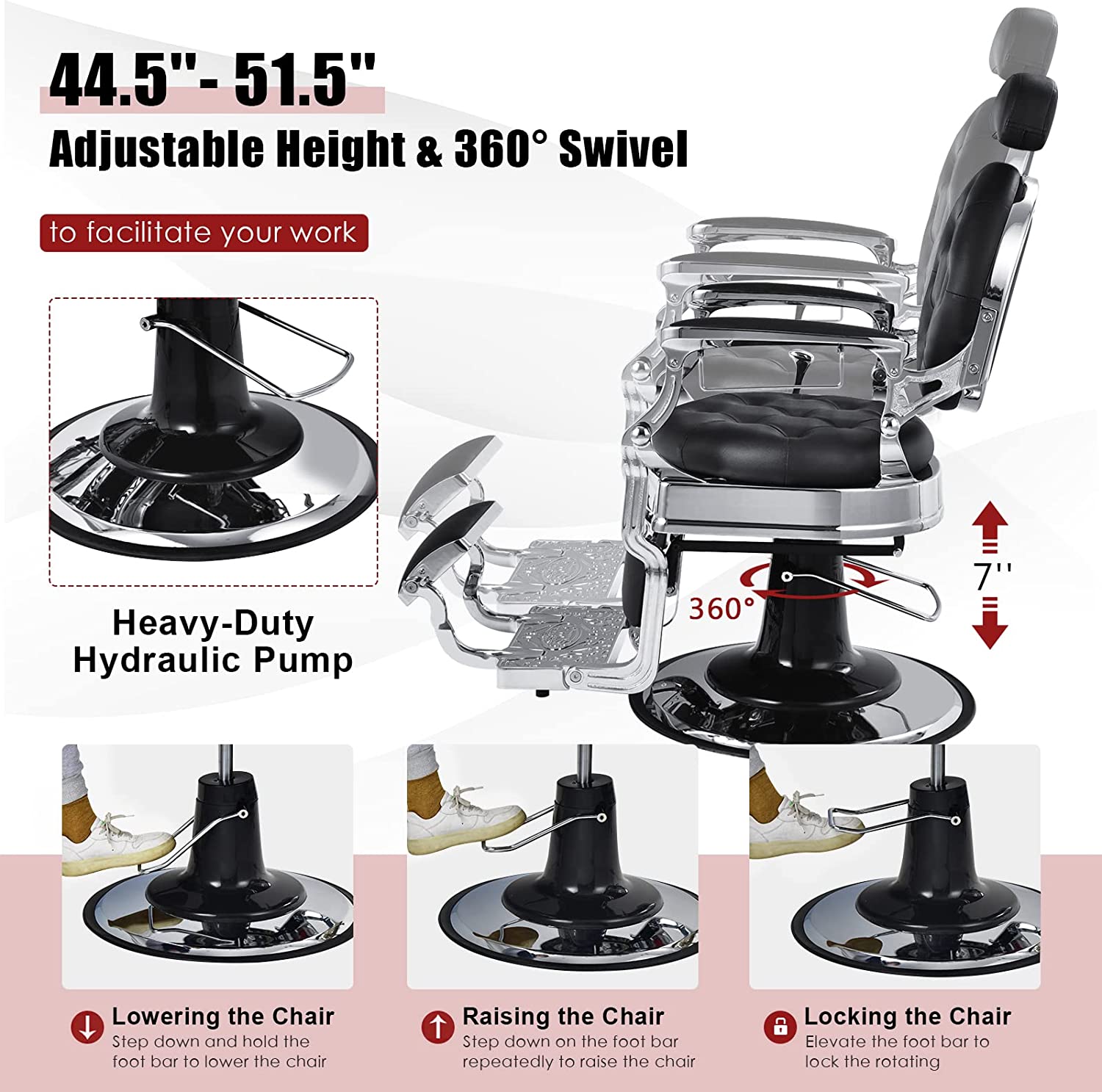 Barber chair with clearance headrest