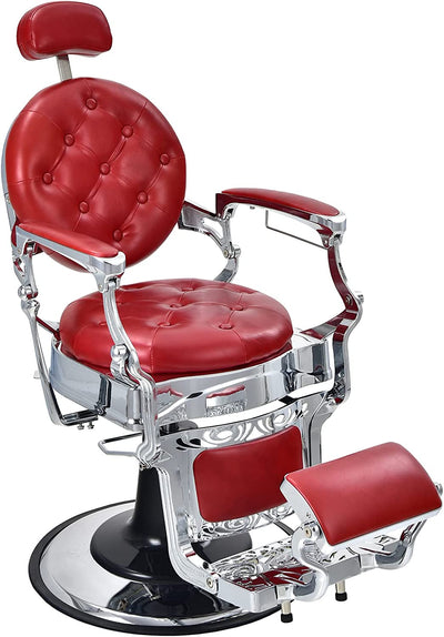 Vintage Barber Chair 360° Swivel Reclining Chair Makeup Hair Salon Chairs with Adjustable Height and Detachable Headrest-Canada Only