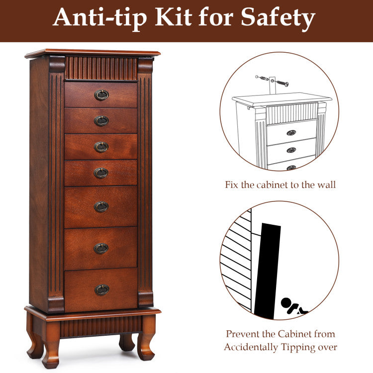 Wood Jewelry Cabinet Armoire – Large Storage Box With Stand – Black Finish – Perfect Organizer For Necklaces, Rings, Earrings