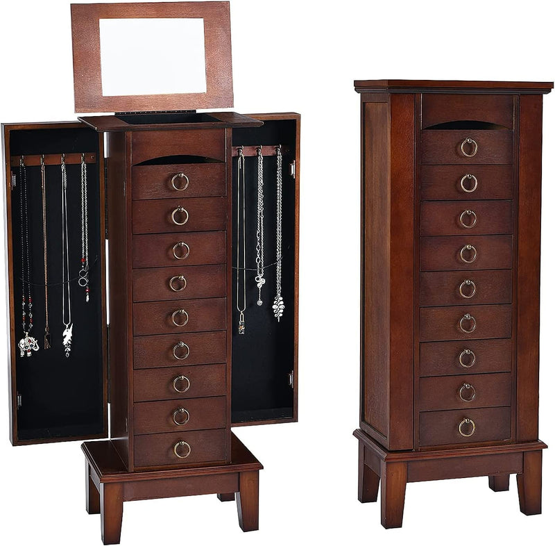 Wooden Jewelry Armoire Storage Cabinet Chest Organizer with Flip Top Mirror and 6 Removable Drawers