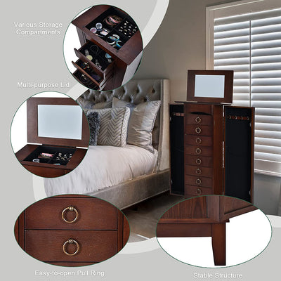 Wooden Jewelry Armoire Storage Cabinet Chest Organizer with Flip Top Mirror and 6 Removable Drawers