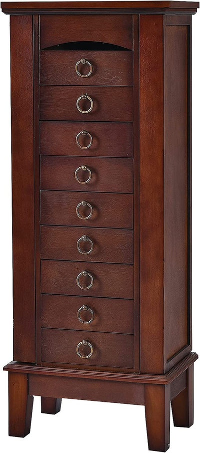 Wooden Jewelry Armoire Storage Cabinet Chest Organizer with Flip Top Mirror and 6 Removable Drawers