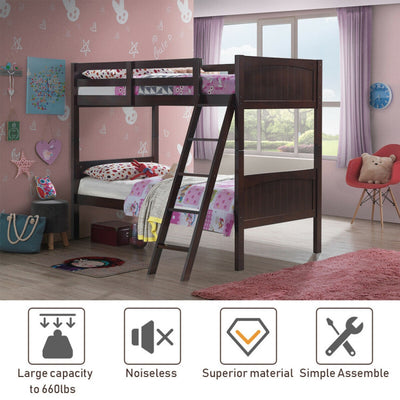 Wooden Twin Over Twin Bunk Bed Convertible 2 Individual Beds with Ladder and Safety Rail