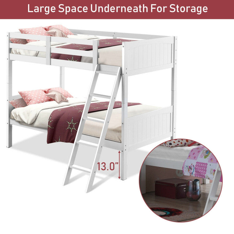 Wooden Twin Over Twin Bunk Bed Convertible 2 Individual Beds with Ladder and Safety Rail