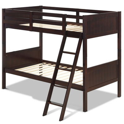 Wooden Twin Over Twin Bunk Bed Convertible 2 Individual Beds with Ladder and Safety Rail