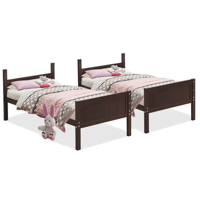 Wooden Twin Over Twin Bunk Bed Convertible 2 Individual Beds with Ladder and Safety Rail