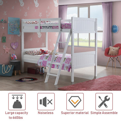 Wooden Twin Over Twin Bunk Bed Convertible 2 Individual Beds with Ladder and Safety Rail