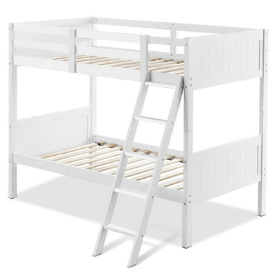 Wooden Twin Over Twin Bunk Bed Convertible 2 Individual Beds with Ladder and Safety Rail