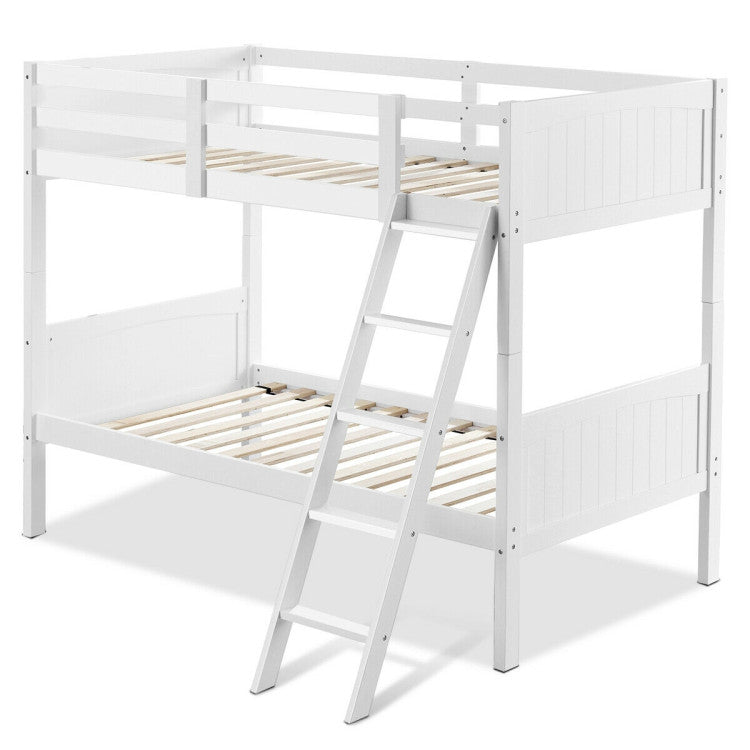 Wooden Twin Over Twin Bunk Bed Convertible 2 Individual Beds with Ladder and Safety Rail