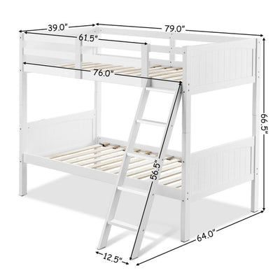 Wooden Twin Over Twin Bunk Bed Convertible 2 Individual Beds with Ladder and Safety Rail