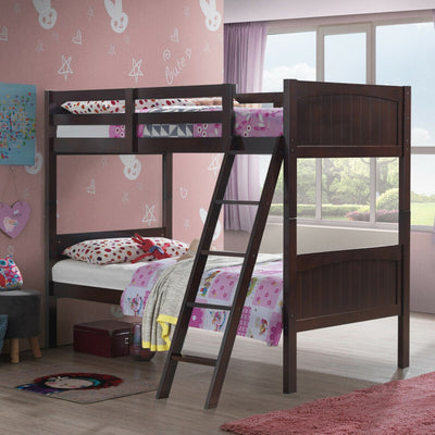 Wooden Twin Over Twin Bunk Bed Convertible 2 Individual Beds with Ladder and Safety Rail