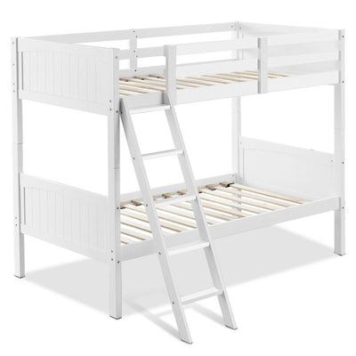 Wooden Twin Over Twin Bunk Bed Convertible 2 Individual Beds with Ladder and Safety Rail